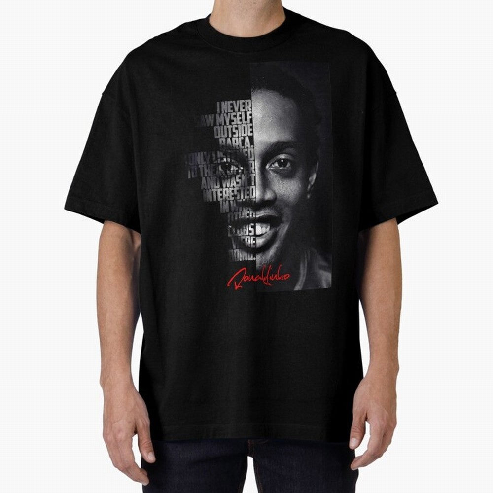 Black and white Ronaldinho quote. Oversized T-Shirt Make the Season About FIFA World Cup 2026 USA Canada Mexico Built around Messi, Neymar and Mbappe, Portugal Energy, Stadium Chants, National Pride, Trophy Dreams and Unforgettable Football