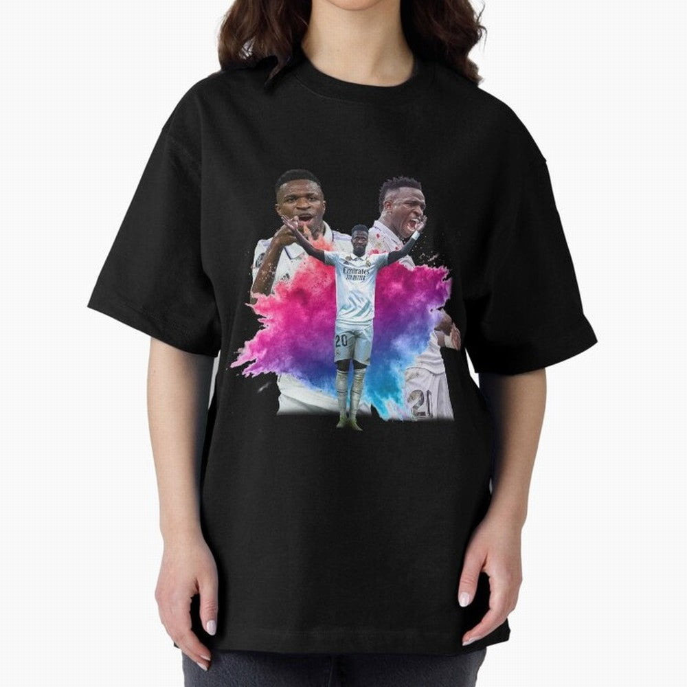 Fanart Vinicius Junior Merch Oversized T-Shirt Unlock FIFA World Cup 2026 USA Canada Mexico Spirit, Inspired by Netherlands, Mbappe and Neymar, Retro Football Energy, Iconic Rivalries, Trophy Chase Drama and Stadium Atmosphere; Created for Match
