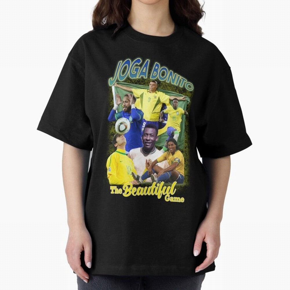 Joga Bonito Brazil Oversized T-Shirt Feel the Trophy Chase of Global Football Passion for FIFA World Cup 2026 Group Stage, with CR7 and Messi, England and Germany, Football Passion, Legendary Performances, Festival Vibes and Supporter Community;