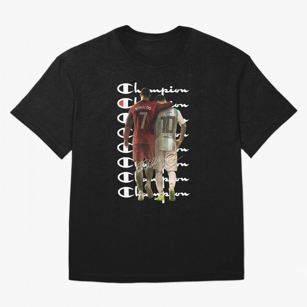 Ronaldos And Messis C-C-H-A-M-P-I-O-N-N Oversized T-Shirt Represent FIFA World Cup 2026 Group Stage Spirit, Highlighting Brazil, Messi and Cristiano Ronaldo, Supporter Pride, Iconic Celebrations, Legendary Names and Global Match Day Energy; Created