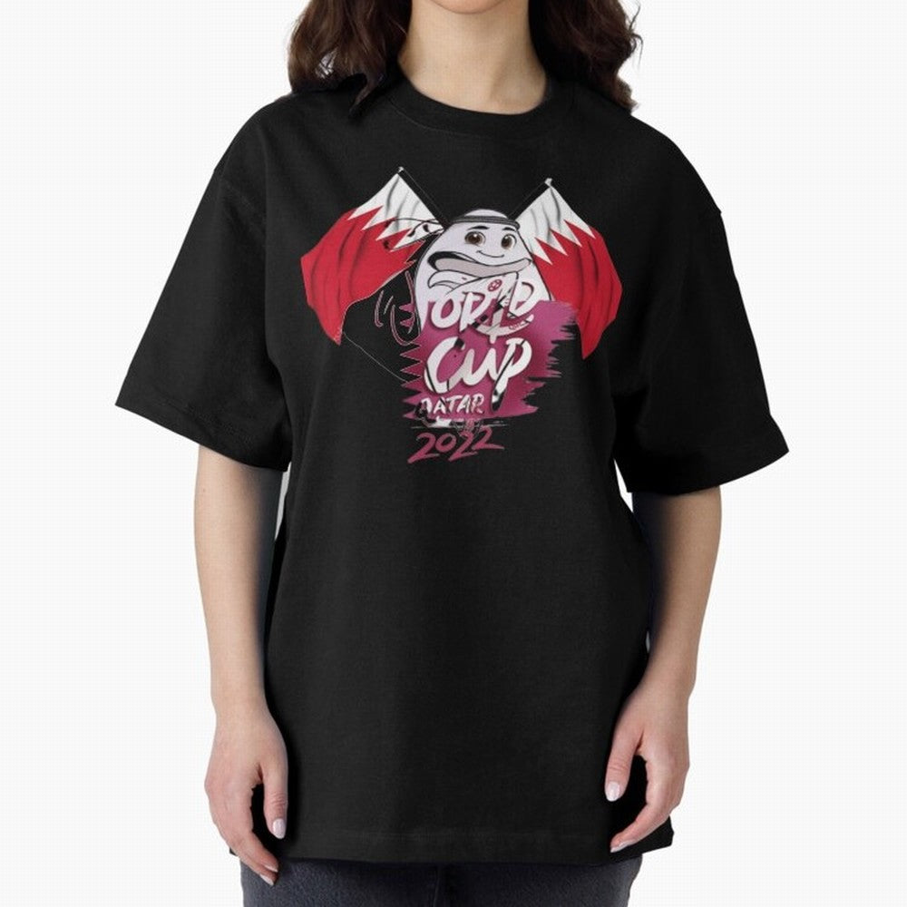 qatar mascot Oversized T-Shirt Represent the Passion of FIFA World Cup 2026 Group Stage Built around CR7 and Messi, Netherlands Energy, Football History, Final Match Energy, Crowd Noise and Once in a Lifetime Moments; Perfect for Supporters Who