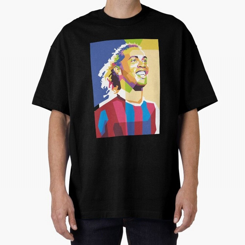 Ronaldinho in Pop Art Portrait Style Oversized T-Shirt Celebrate Supporters United by the FIFA World Cup 2026 Journey through Haaland Highlights, France Pride, Classic Soccer Heritage, Championship Pressure, Fan Loyalty and International Pride;