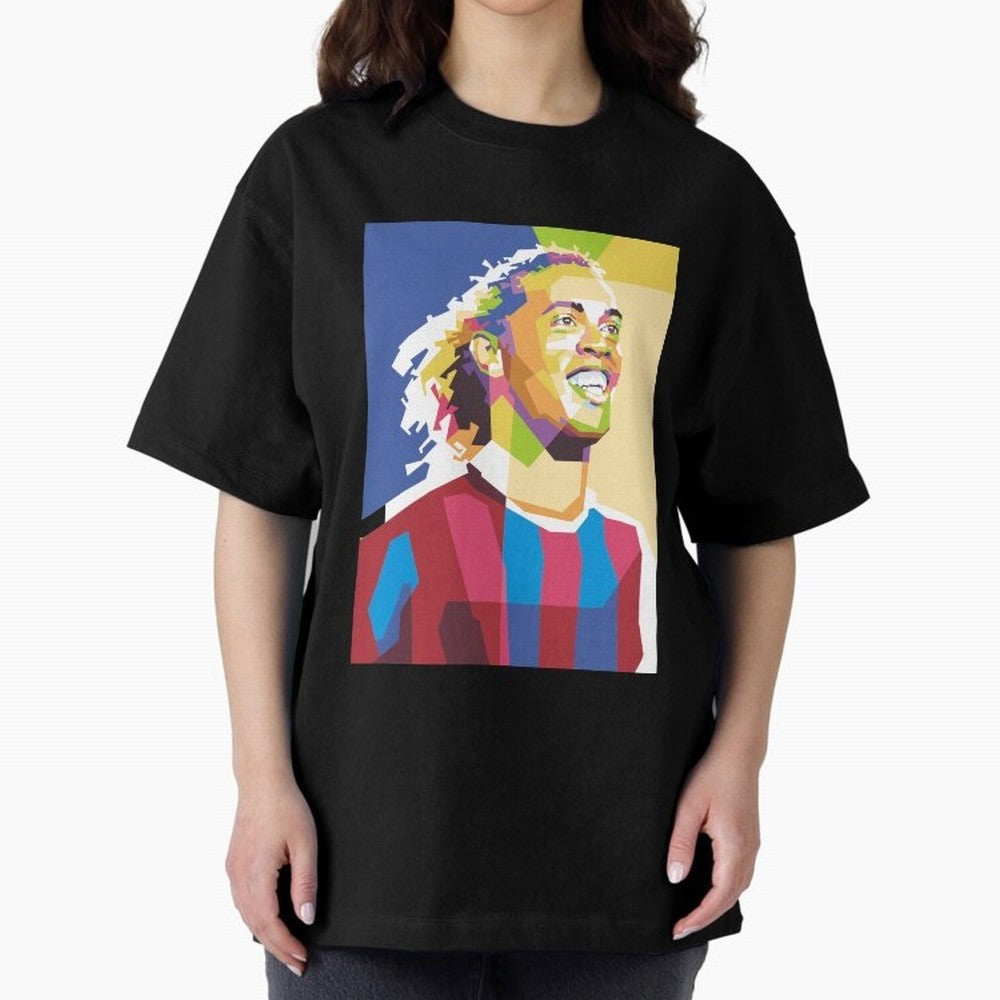 Ronaldinho in Pop Art Portrait Style Oversized T-Shirt Celebrate Supporters United by the FIFA World Cup 2026 Journey through Haaland Highlights, France Pride, Classic Soccer Heritage, Championship Pressure, Fan Loyalty and International Pride;