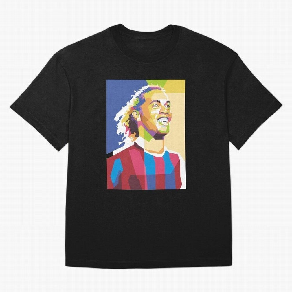 Ronaldinho in Pop Art Portrait Style Oversized T-Shirt Celebrate Supporters United by the FIFA World Cup 2026 Journey through Haaland Highlights, France Pride, Classic Soccer Heritage, Championship Pressure, Fan Loyalty and International Pride;