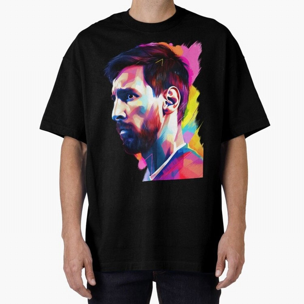 GOAT Messi - illustration Oversized T-Shirt Celebrate Soccer Greatness during Match Day Hype around FIFA World Cup 2026, CR7 and Messi, Portugal, Spain and Germany, Vintage Soccer Flavor, Modern Football Stars, National Flags and Final Night