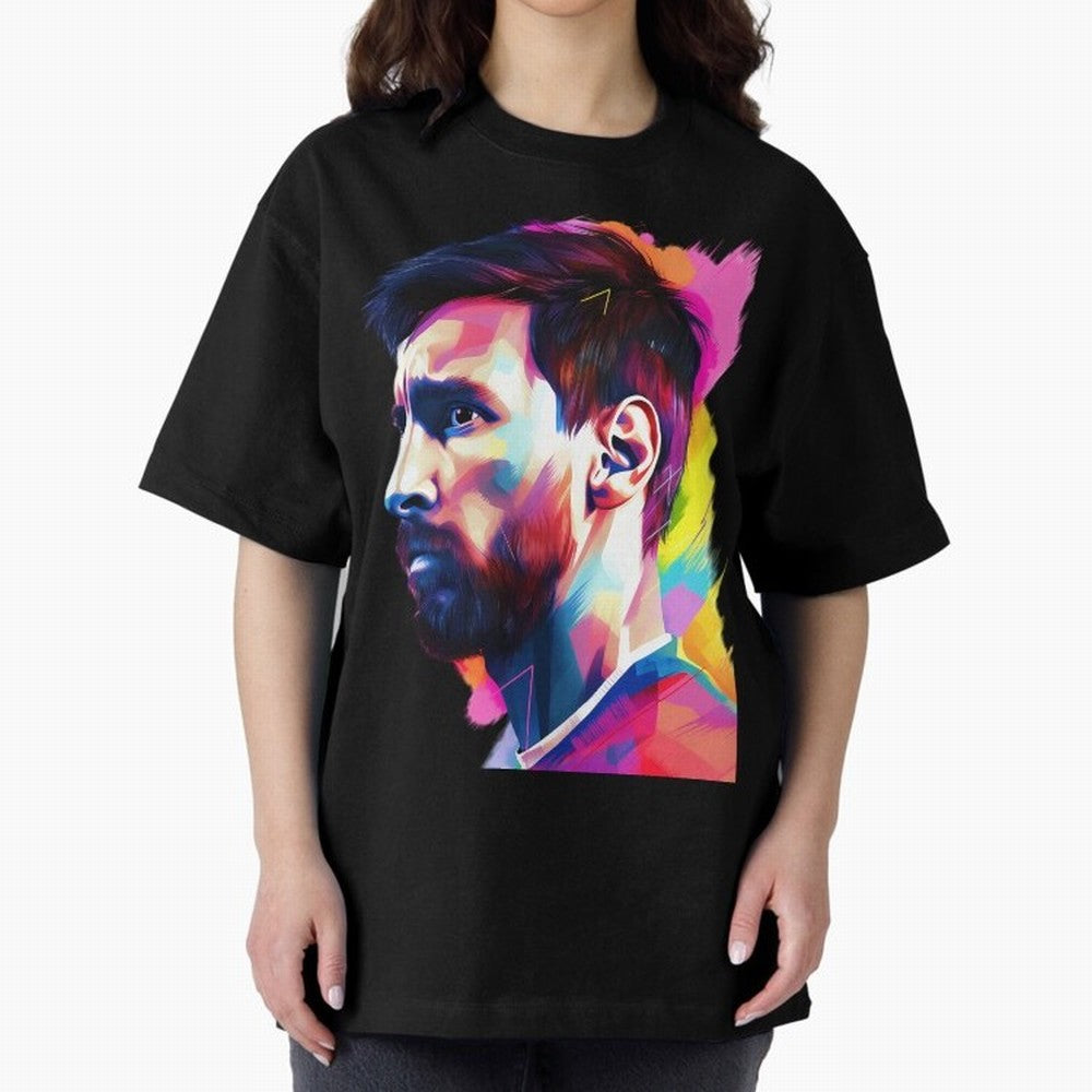 GOAT Messi - illustration Oversized T-Shirt Celebrate Soccer Greatness during Match Day Hype around FIFA World Cup 2026, CR7 and Messi, Portugal, Spain and Germany, Vintage Soccer Flavor, Modern Football Stars, National Flags and Final Night