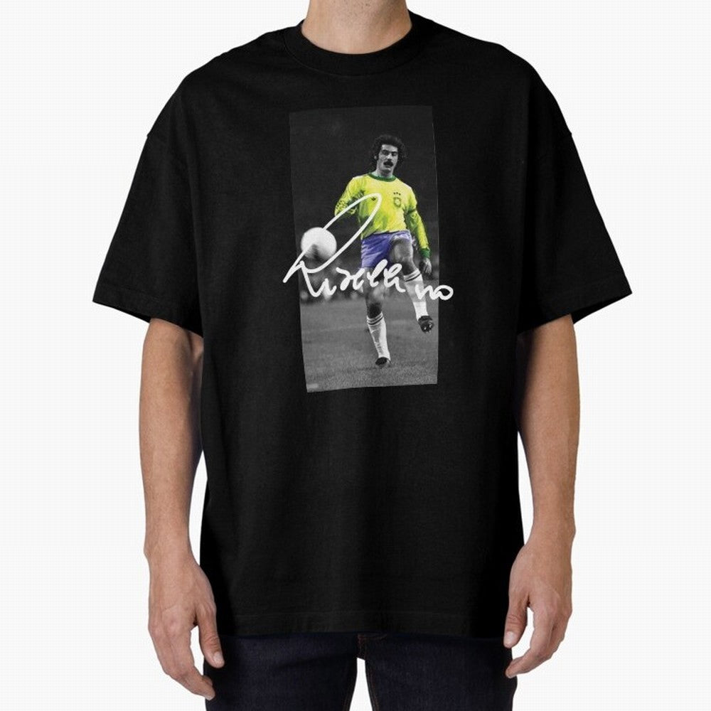 Rivelino FOOTBALL LEGENDS Oversized T-Shirt Capture Stadium Memories from Match Day Hype around FIFA World Cup 2026, CR7, France, Championship Spirit, Famous Goals, Roaring Crowds and International Football Unity; Ideal for Fans Who Follow Messi,