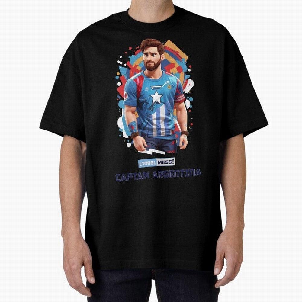 Lionel Messi Captain Argentina Oversized T-Shirt Celebrate Soccer Greatness during FIFA World Cup 2026 Group Stage for Fans of Haaland and France and Portugal, Bringing Sports Nostalgia, International Competition, Famous Players and Unforgettable