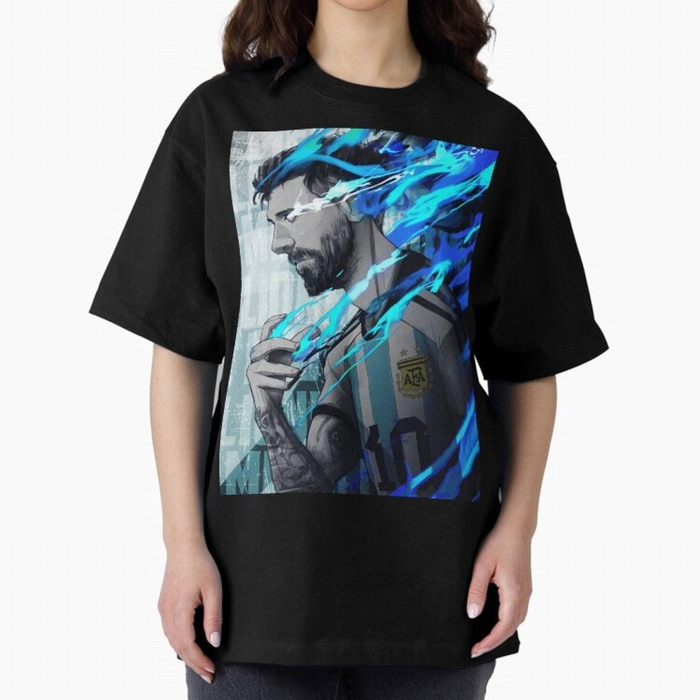 LIONEL MESSI NEW GOAL CELEBRATION ILLUSTRATION 2023 2024 Oversized T-Shirt Support Your Favorite Stars during FIFA World Cup 2026 Group Stage for Fans of Messi and Cristiano Ronaldo and Argentina, Bringing Championship Spirit, Famous Goals, Roaring