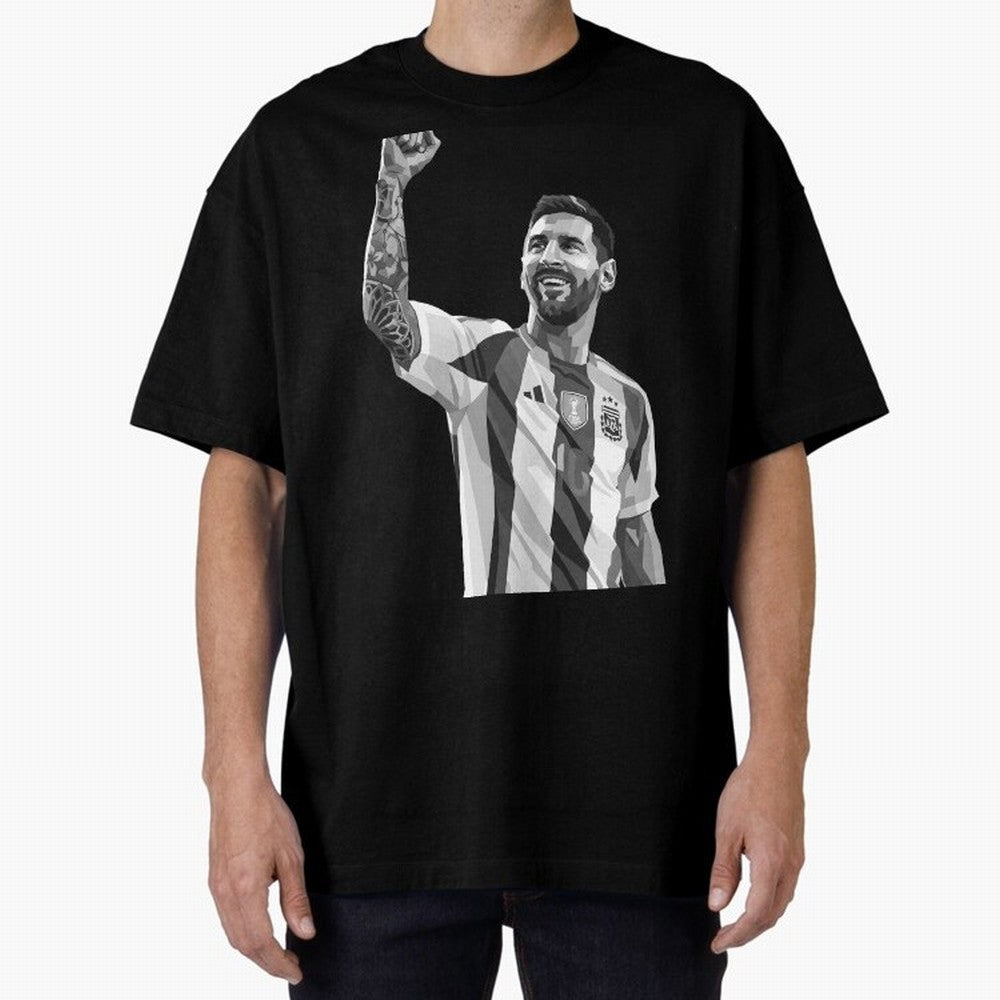 Messi grayscale Oversized T-Shirt Step into Global Football Passion for FIFA World Cup 2026, Driven by Messi, Neymar and Mbappe, Brazil, Portugal and Argentina, Stadium Chants, National Pride, Trophy Dreams and Unforgettable Football Memories;