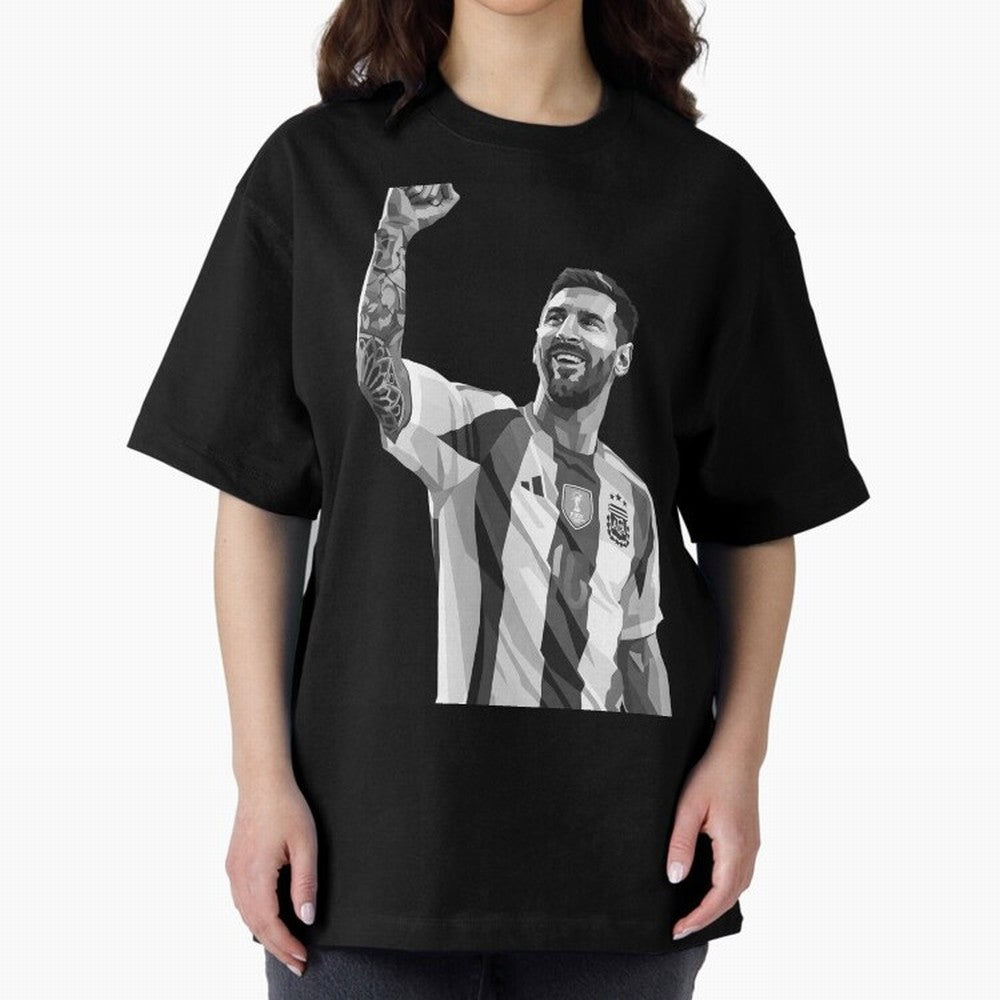 Messi grayscale Oversized T-Shirt Step into Global Football Passion for FIFA World Cup 2026, Driven by Messi, Neymar and Mbappe, Brazil, Portugal and Argentina, Stadium Chants, National Pride, Trophy Dreams and Unforgettable Football Memories;
