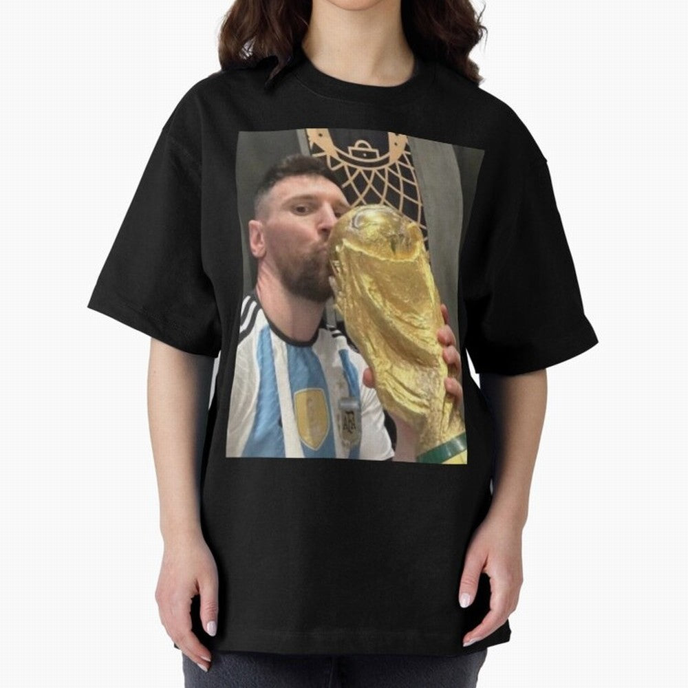 lionel Messi Oversized T-Shirt Show Up for the Glory of Global Football Passion for FIFA World Cup 2026, Highlighting CR7 and Messi, Netherlands, Vintage Soccer Flavor, Modern Football Stars, National Flags and Final Night Emotion; Built for