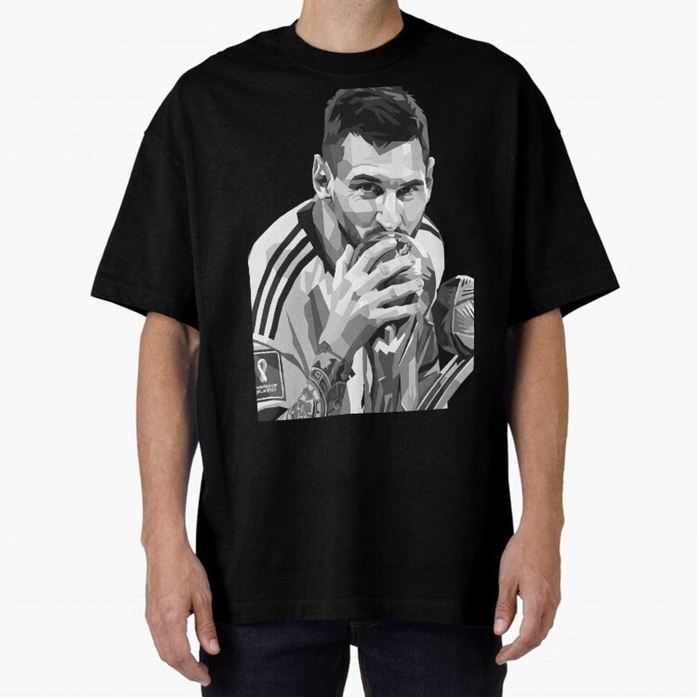 Messi grayscale Oversized T-Shirt Treasure the FIFA World Cup 2026 Journey through Messi, CR7 and Mbappe Highlights, Brazil Pride, Sports Nostalgia, International Competition, Famous Players and Unforgettable Victories; Created for Match Day