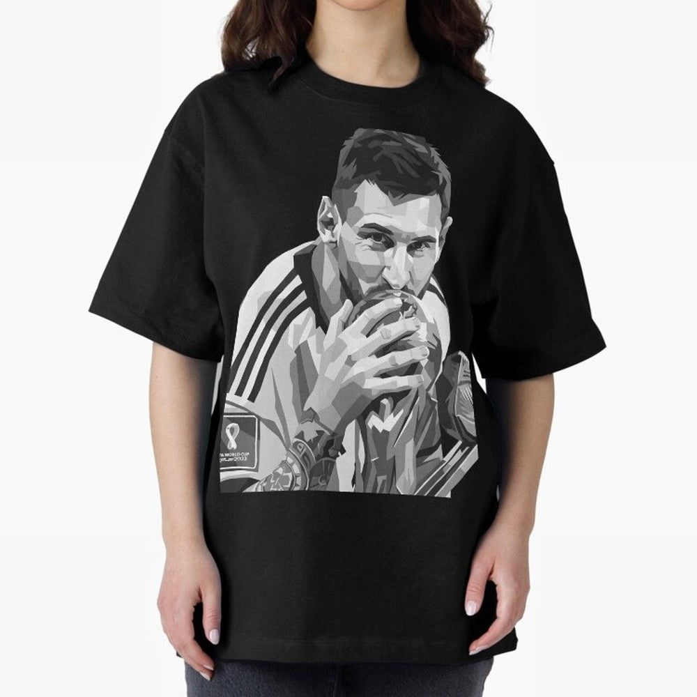 Messi grayscale Oversized T-Shirt Treasure the FIFA World Cup 2026 Journey through Messi, CR7 and Mbappe Highlights, Brazil Pride, Sports Nostalgia, International Competition, Famous Players and Unforgettable Victories; Created for Match Day