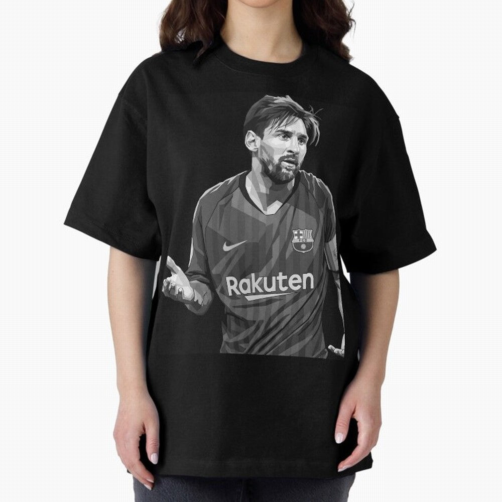 Messi grayscale Oversized T-Shirt Capture the FIFA World Cup 2026 Group Stage Journey through Mbappe and Neymar Highlights, France and Portugal Pride, Vintage Soccer Flavor, Modern Football Stars, National Flags and Final Night Emotion; Ideal for