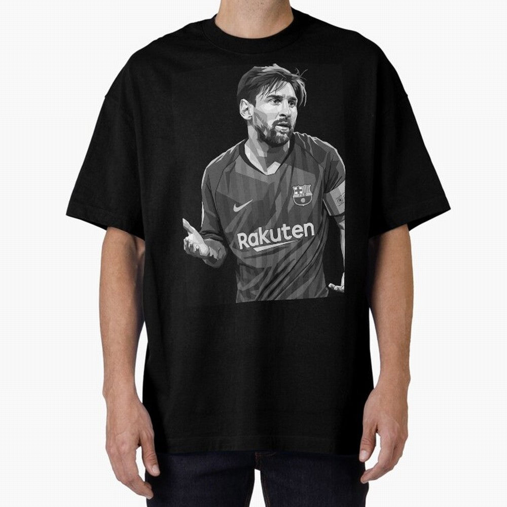 Messi grayscale Oversized T-Shirt Capture the FIFA World Cup 2026 Group Stage Journey through Mbappe and Neymar Highlights, France and Portugal Pride, Vintage Soccer Flavor, Modern Football Stars, National Flags and Final Night Emotion; Ideal for