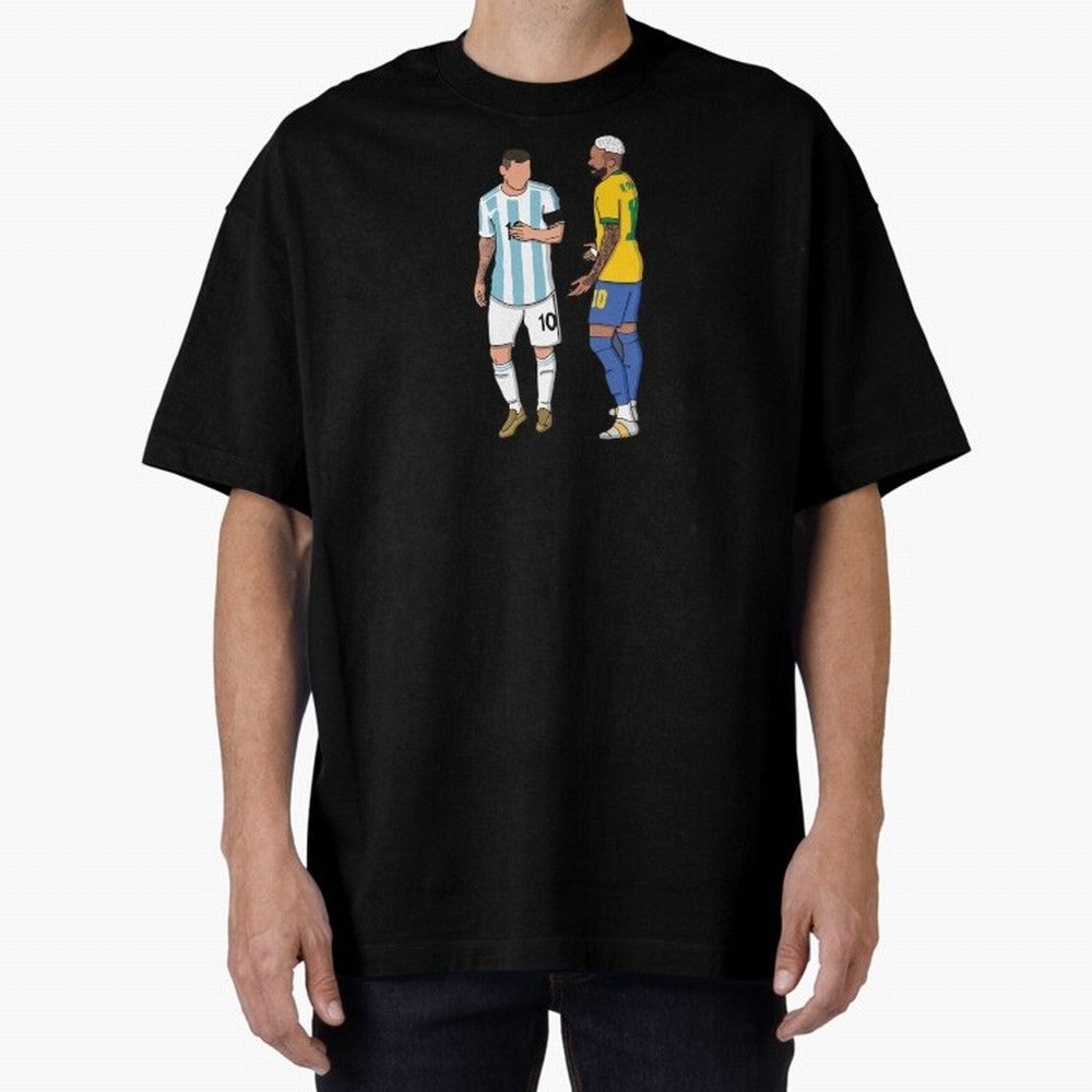 Messi and Neymar Chit Chat Illustration Oversized T-Shirt Celebrate Football Heritage in Global Football Passion for FIFA World Cup 2026, Inspired by Messi, Argentina, Sports Nostalgia, International Competition, Famous Players and Unforgettable