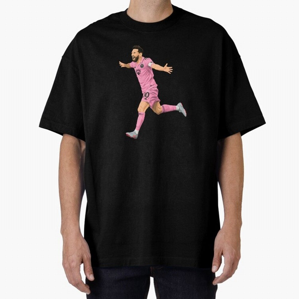 Lionel Messi celebration Oversized T-Shirt Relive Legendary Nights from FIFA World Cup 2026 for Fans of Cristiano Ronaldo and Brazil, Portugal and Argentina, Bringing Sports Nostalgia, International Competition, Famous Players and Unforgettable