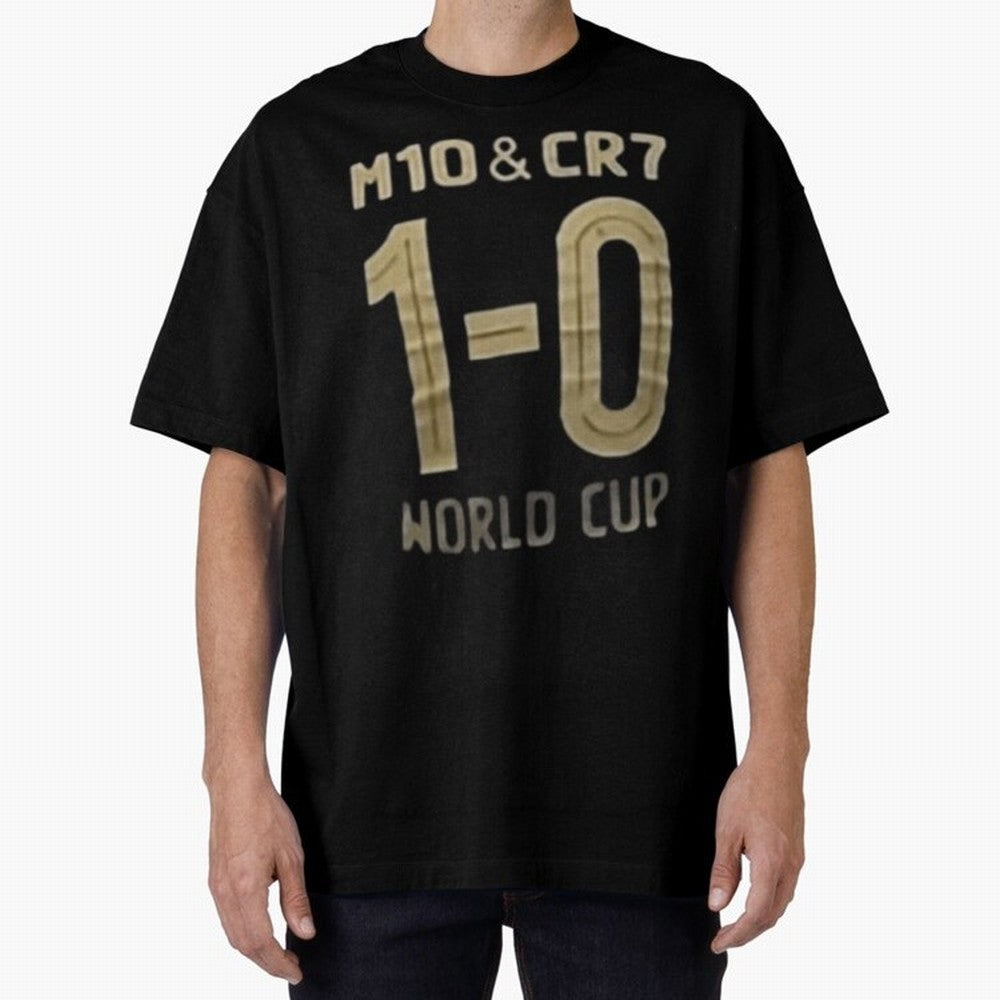 M10 And Cr7 1-0 World Cup Football Classic T-Shirt Stand Proud for FIFA World Cup 2026 Group Stage Driven by Mbappe and Neymar, Brazil, Portugal and Argentina Energy, Worldwide Fan Energy, Dramatic Goals, Stadium Lights and Championship