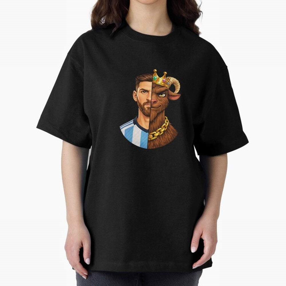 Half Man Half GOAT - Lionel Messi Oversized T-Shirt Cheer through Every Moment of FIFA World Cup 2026 USA Canada Mexico with Cristiano Ronaldo, England, France and Netherlands Energy, Stadium Chants, National Pride, Trophy Dreams and Unforgettable