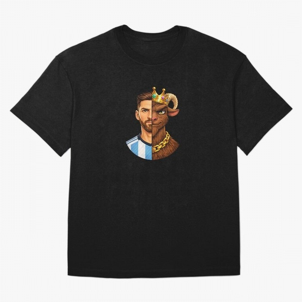 Half Man Half GOAT - Lionel Messi Oversized T-Shirt Cheer through Every Moment of FIFA World Cup 2026 USA Canada Mexico with Cristiano Ronaldo, England, France and Netherlands Energy, Stadium Chants, National Pride, Trophy Dreams and Unforgettable