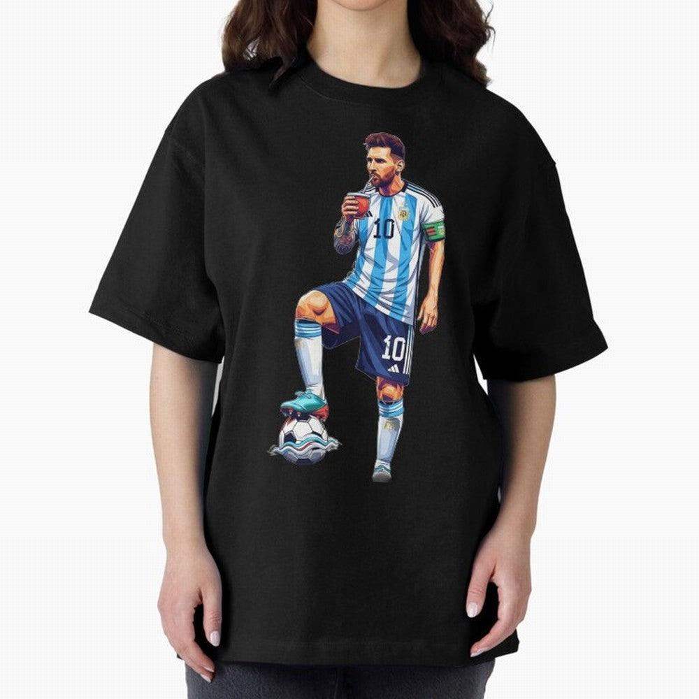 Messi in an illustrated style drinking mate ¨C The Goat Phone Case design Classic T-Shirt Feel the Trophy Chase of Global Football Passion for FIFA World Cup 2026 USA Canada Mexico, Driven by Messi, Neymar and Mbappe, France and Portugal, Goal