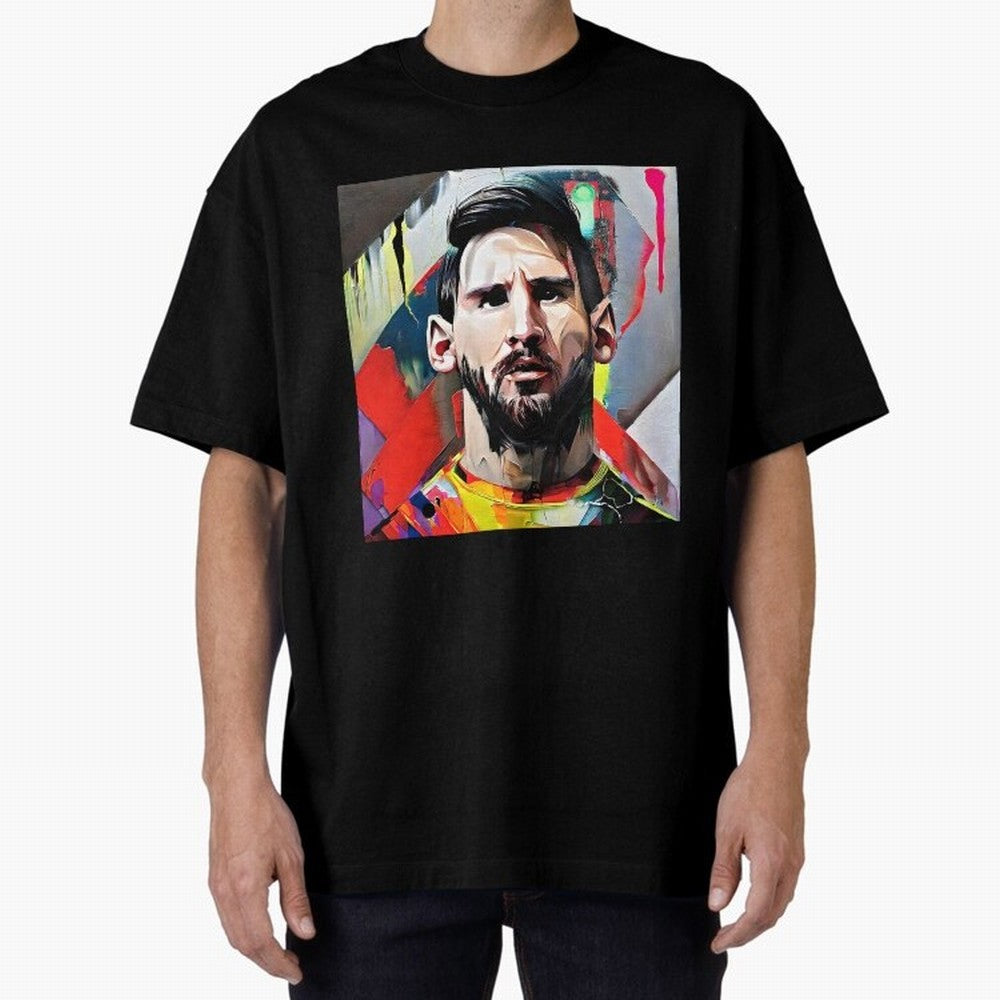 Billboard with Messi Boxy T-Shirt Celebrate the Magic of Global Football Passion for FIFA World Cup 2026, Filled with Messi, CR7 and Mbappe, France and Portugal, Retro Football Energy, Iconic Rivalries, Trophy Chase Drama and Stadium Atmosphere;