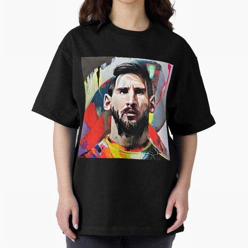 Billboard with Messi Boxy T-Shirt Celebrate the Magic of Global Football Passion for FIFA World Cup 2026, Filled with Messi, CR7 and Mbappe, France and Portugal, Retro Football Energy, Iconic Rivalries, Trophy Chase Drama and Stadium Atmosphere;