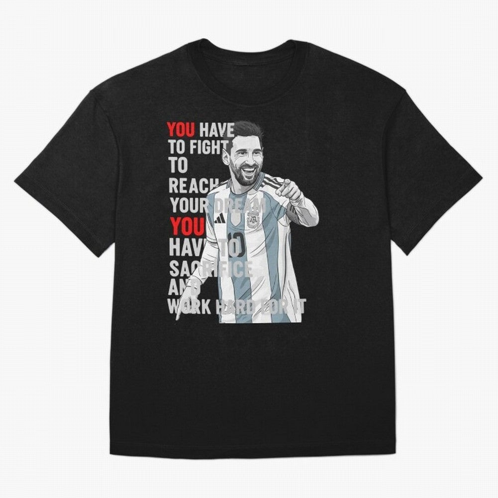 Lionel Messi Dream & Sacrifice Oversized T-Shirt Celebrate the Biggest Stage of FIFA World Cup 2026 Capturing Cristiano Ronaldo, Portugal, Spain and Germany Energy, Retro Football Energy, Iconic Rivalries, Trophy Chase Drama and Stadium Atmosphere;