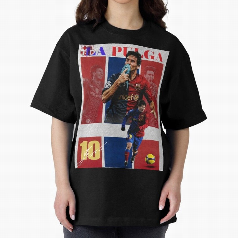 Lionel Messi 2009 UCL Barcelona Poster Oversized T-Shirt Feel the Roar of Match Day Hype around FIFA World Cup 2026 USA Canada Mexico, Messi, Neymar and Mbappe, Argentina, France and Brazil, Vintage Soccer Flavor, Modern Football Stars, National