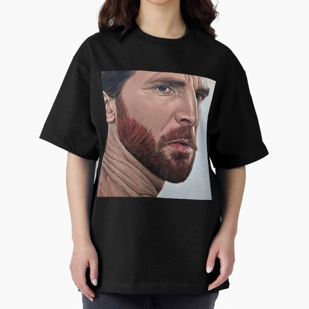 Take a look on Messi Oversized T-Shirt Capture FIFA World Cup 2026 Spirit, Centered on Portugal, Haaland and Mbappe, Football History, Final Match Energy, Crowd Noise and Once in a Lifetime Moments; Created for Match Day Parties, Soccer Gifts, Fan