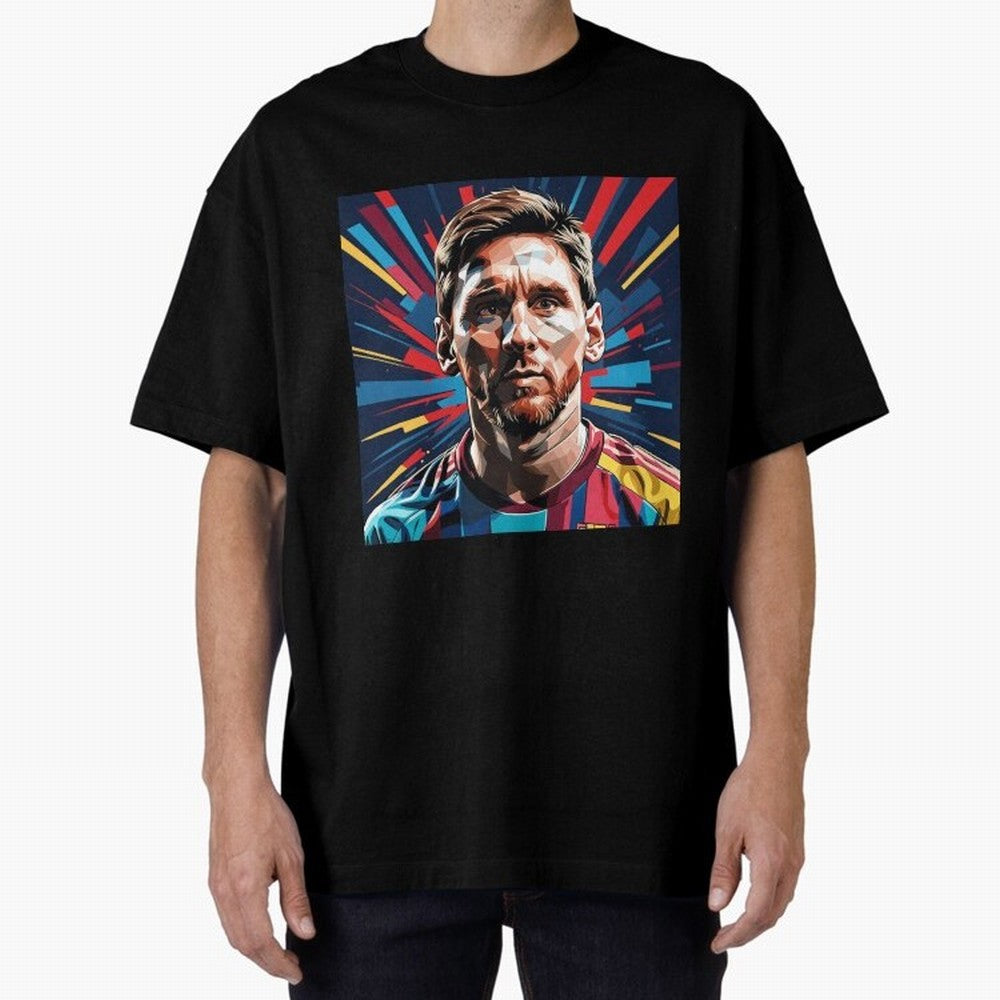Lionel Messi Pop-Art Portrait Oversized T-Shirt Show Passion for the Stars of FIFA World Cup 2026 Spirit, Celebrating Argentina, Mbappe, Stadium Memories, Football Loyalty, International Chants and Championship Tradition; Ideal for Football Dads,