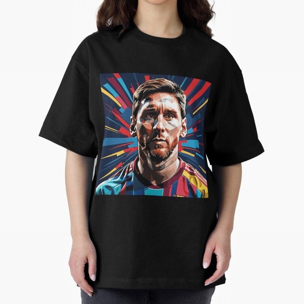 Lionel Messi Pop-Art Portrait Oversized T-Shirt Show Passion for the Stars of FIFA World Cup 2026 Spirit, Celebrating Argentina, Mbappe, Stadium Memories, Football Loyalty, International Chants and Championship Tradition; Ideal for Football Dads,