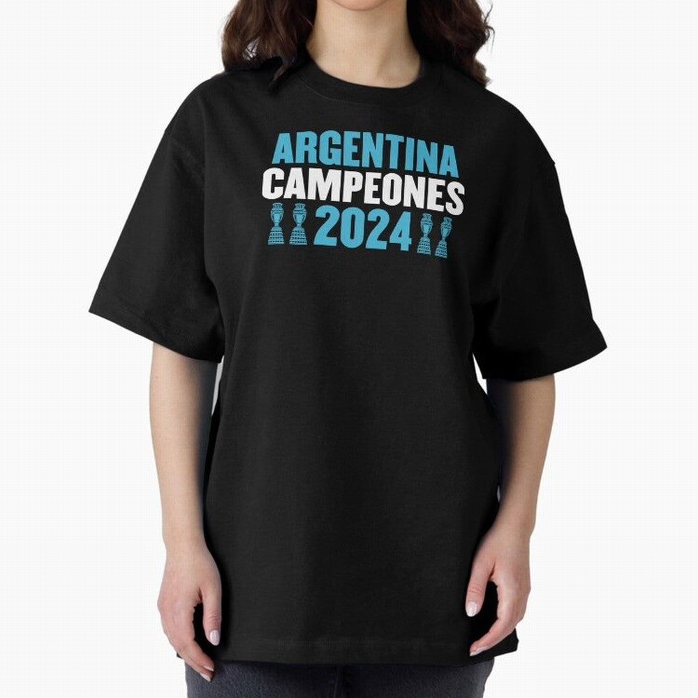 Argentina Campeones 2024 Oversized T-Shirt Keep the Match Day Mood of FIFA World Cup 2026 Group Stage for Fans of Neymar and France, Bringing Retro Football Energy, Iconic Rivalries, Trophy Chase Drama and Stadium Atmosphere; Made for Die Hard