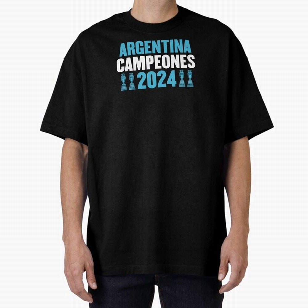 Argentina Campeones 2024 Oversized T-Shirt Keep the Match Day Mood of FIFA World Cup 2026 Group Stage for Fans of Neymar and France, Bringing Retro Football Energy, Iconic Rivalries, Trophy Chase Drama and Stadium Atmosphere; Made for Die Hard