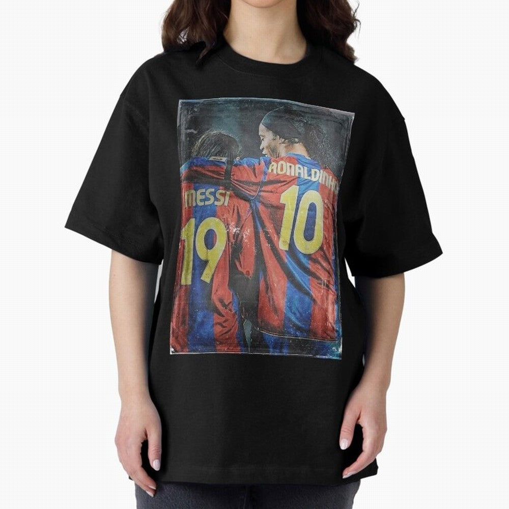 Messi and Ronaldinho Oversized T-Shirt Bring Bold Fan Energy to FIFA World Cup 2026 USA Canada Mexico for Fans of CR7 and Netherlands, Bringing Supporter Pride, Iconic Celebrations, Legendary Names and Global Match Day Energy; Ideal for Passionate
