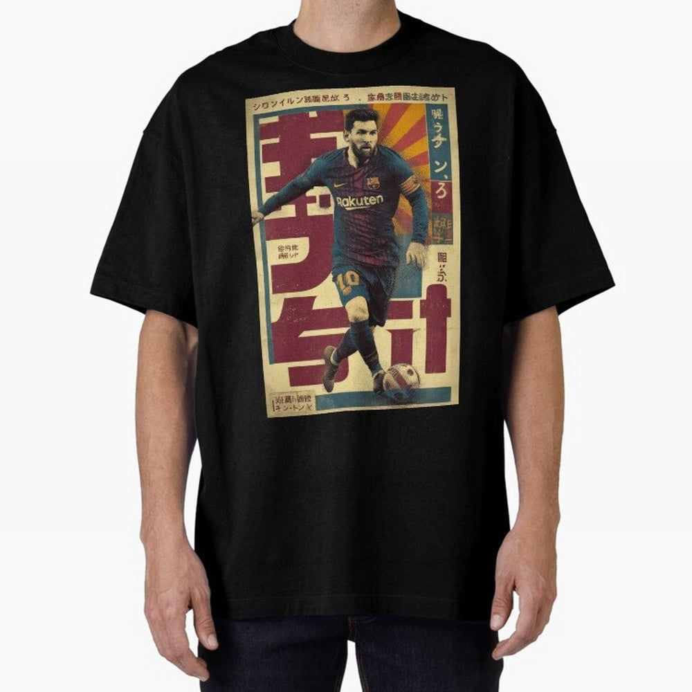 Retro 70's Japanese Messi Oversized T-Shirt Carry the Dream of Match Day Hype around FIFA World Cup 2026 USA Canada Mexico, CR7, France and Portugal, Championship Spirit, Famous Goals, Roaring Crowds and International Football Unity; Ideal for