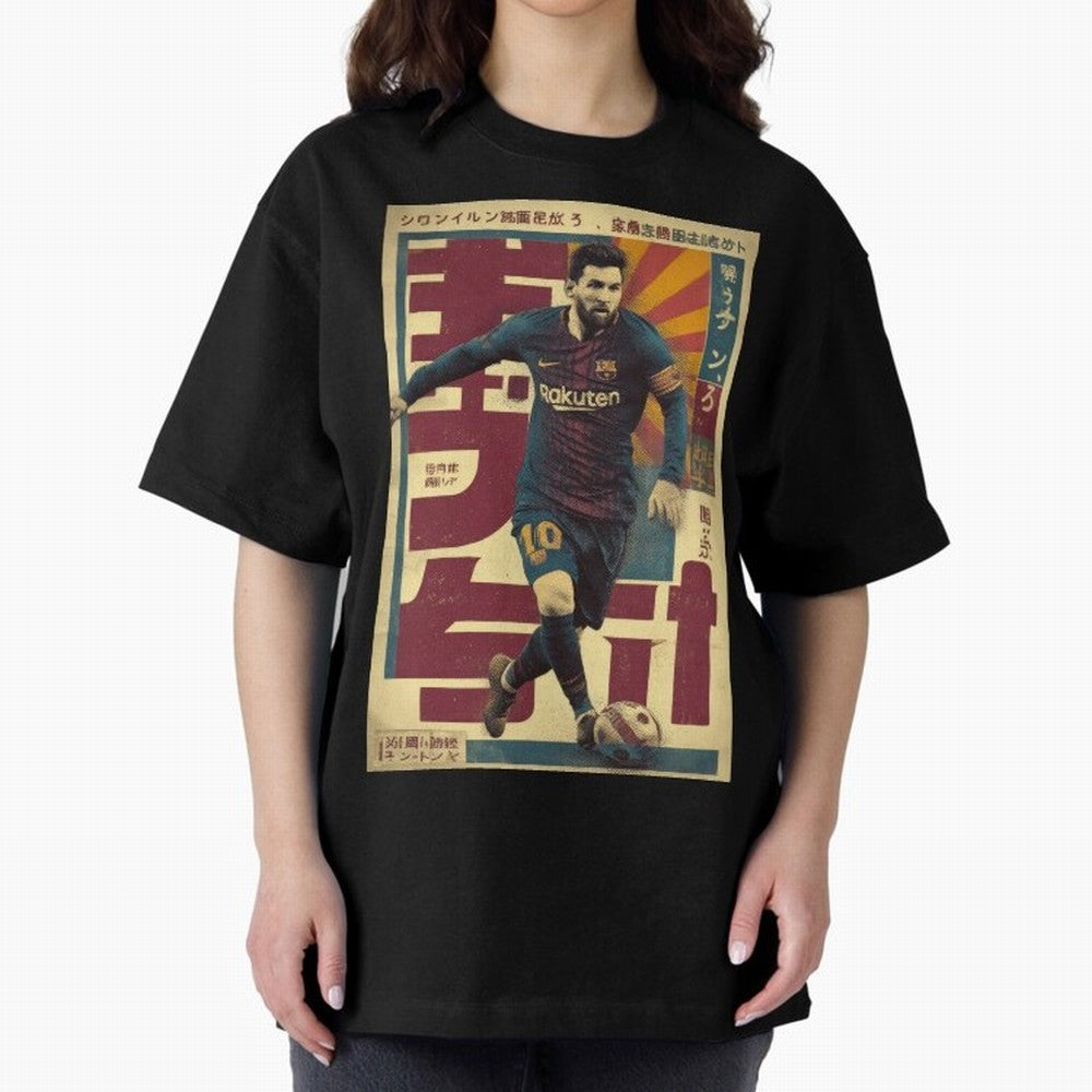 Retro 70's Japanese Messi Oversized T-Shirt Carry the Dream of Match Day Hype around FIFA World Cup 2026 USA Canada Mexico, CR7, France and Portugal, Championship Spirit, Famous Goals, Roaring Crowds and International Football Unity; Ideal for