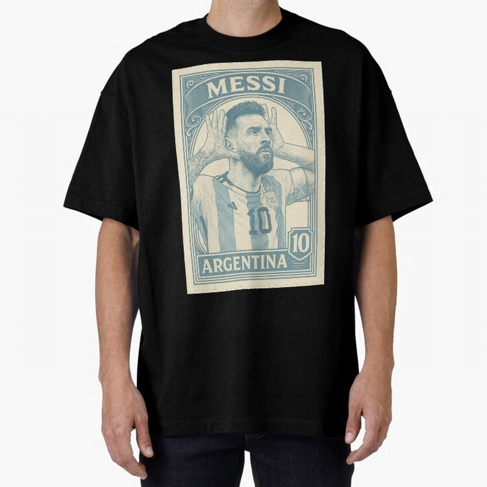 Lionel Messi Vintage Stamp Poster ¨C Argentina #10 Retro Football Art ¨C Barcelona Legend Illustration Classic T-Shirt Celebrate Rivalries and Pride in Global Football Passion for FIFA World Cup 2026 USA Canada Mexico, with Neymar, England, France