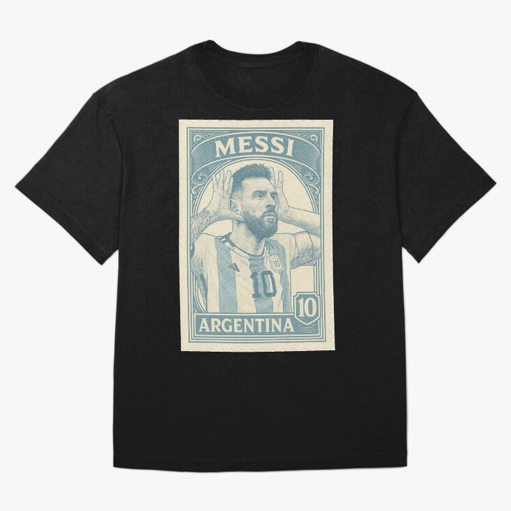 Lionel Messi Vintage Stamp Poster ¨C Argentina #10 Retro Football Art ¨C Barcelona Legend Illustration Classic T-Shirt Celebrate Rivalries and Pride in Global Football Passion for FIFA World Cup 2026 USA Canada Mexico, with Neymar, England, France