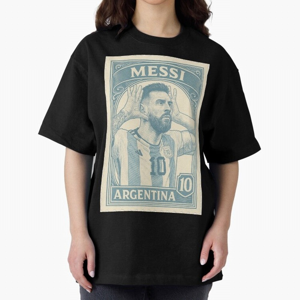 Lionel Messi Vintage Stamp Poster ¨C Argentina #10 Retro Football Art ¨C Barcelona Legend Illustration Classic T-Shirt Celebrate Rivalries and Pride in Global Football Passion for FIFA World Cup 2026 USA Canada Mexico, with Neymar, England, France