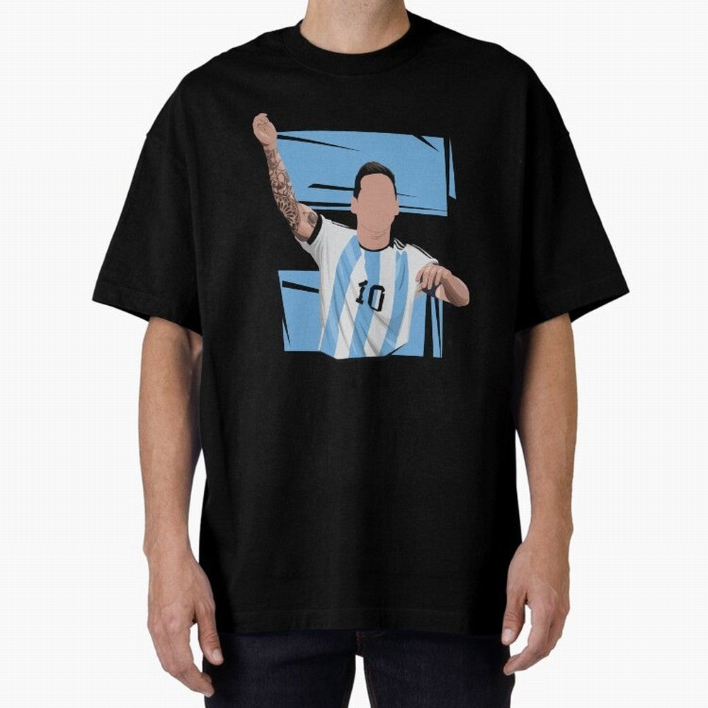 Messi Singing with Crowd World Cup 2022 Oversized T-Shirt Keep the Legacy of FIFA World Cup 2026 USA Canada Mexico Built around CR7 and Messi, Brazil, Portugal and Argentina Energy, Vintage Soccer Flavor, Modern Football Stars, National Flags and