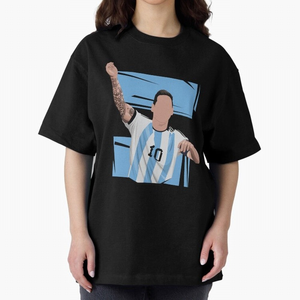 Messi Singing with Crowd World Cup 2022 Oversized T-Shirt Keep the Legacy of FIFA World Cup 2026 USA Canada Mexico Built around CR7 and Messi, Brazil, Portugal and Argentina Energy, Vintage Soccer Flavor, Modern Football Stars, National Flags and
