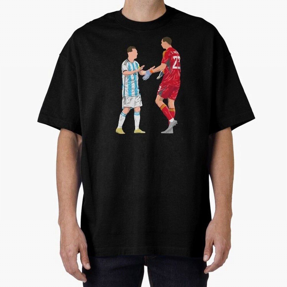 Messi and Martinez Celebrates World Cup 2022 Oversized T-Shirt Bring a Champion Mindset to the FIFA World Cup 2026 Journey through Messi and Cristiano Ronaldo Highlights, Argentina Pride, Vintage Soccer Flavor, Modern Football Stars, National Flags