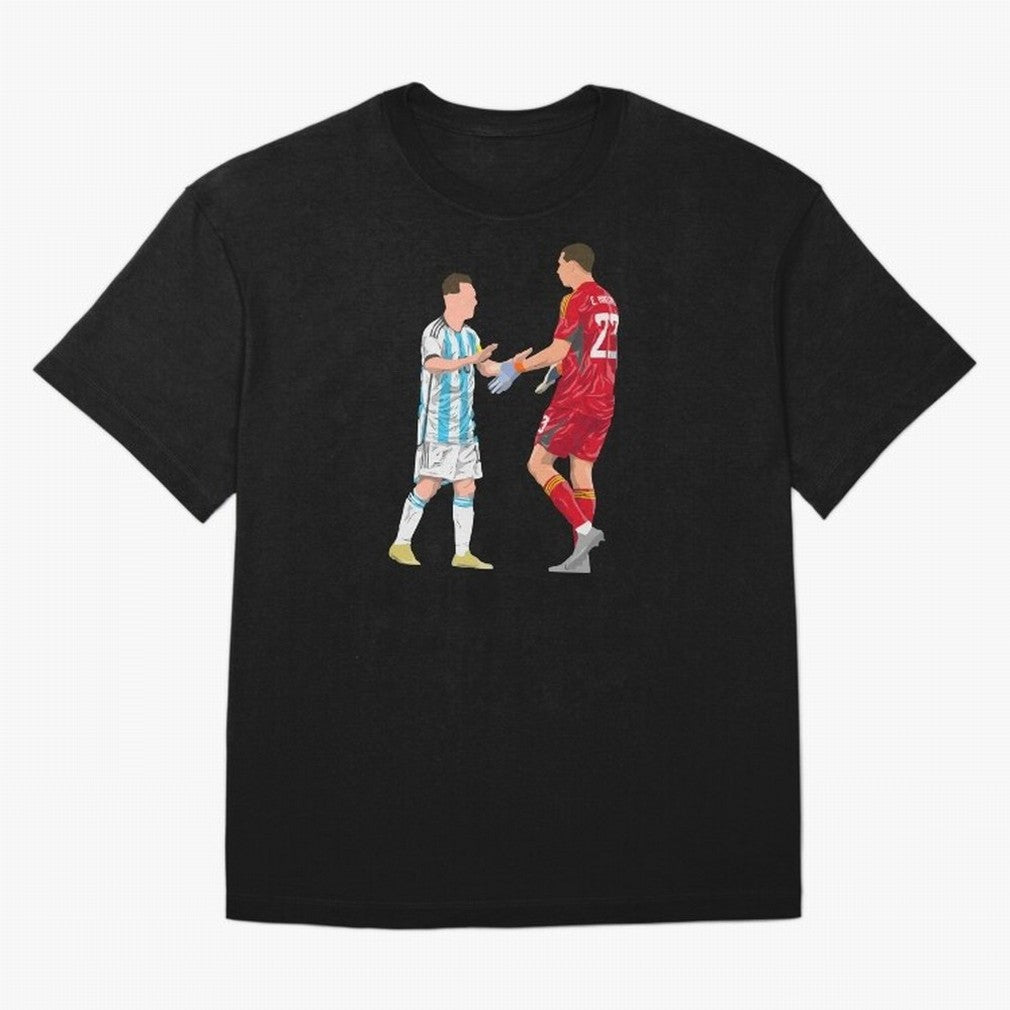 Messi and Martinez Celebrates World Cup 2022 Oversized T-Shirt Bring a Champion Mindset to the FIFA World Cup 2026 Journey through Messi and Cristiano Ronaldo Highlights, Argentina Pride, Vintage Soccer Flavor, Modern Football Stars, National Flags
