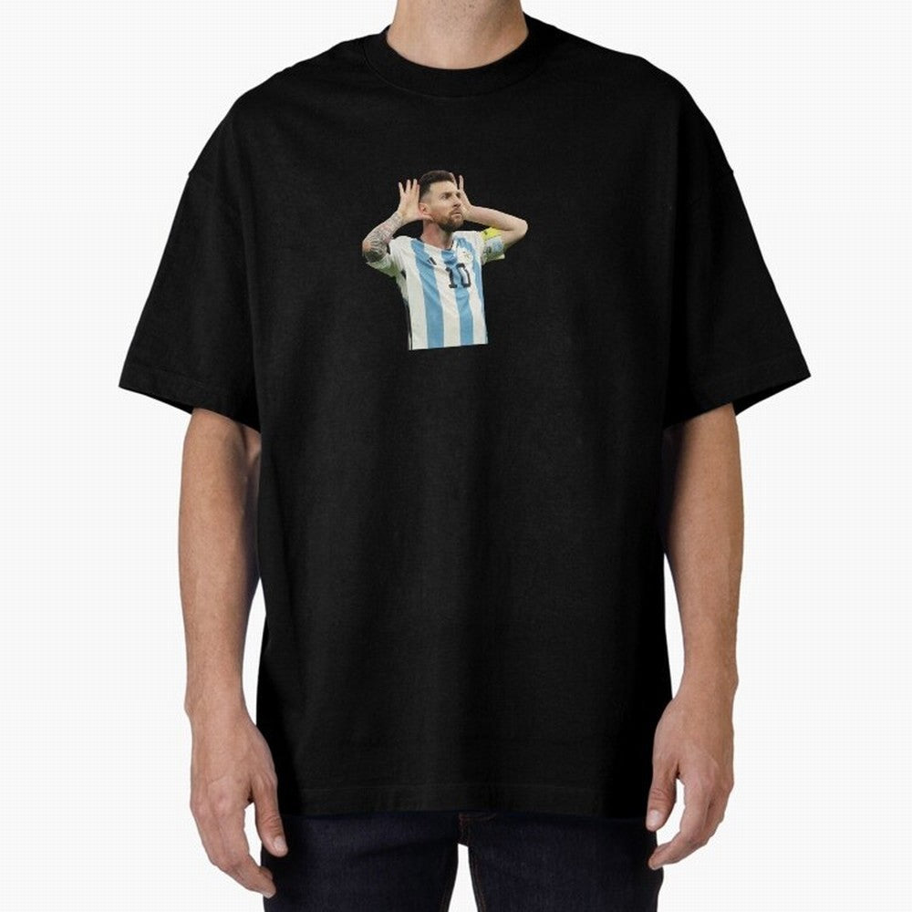 Lionel Messi Argentina Celebration Sticker Oversized T-Shirt Represent Match Day Hype around FIFA World Cup 2026, Neymar, Portugal, Champion Mindset, Group Stage Buzz, Knockout Tension and Passionate Fan Culture; Ideal for Passionate Fans Who Love