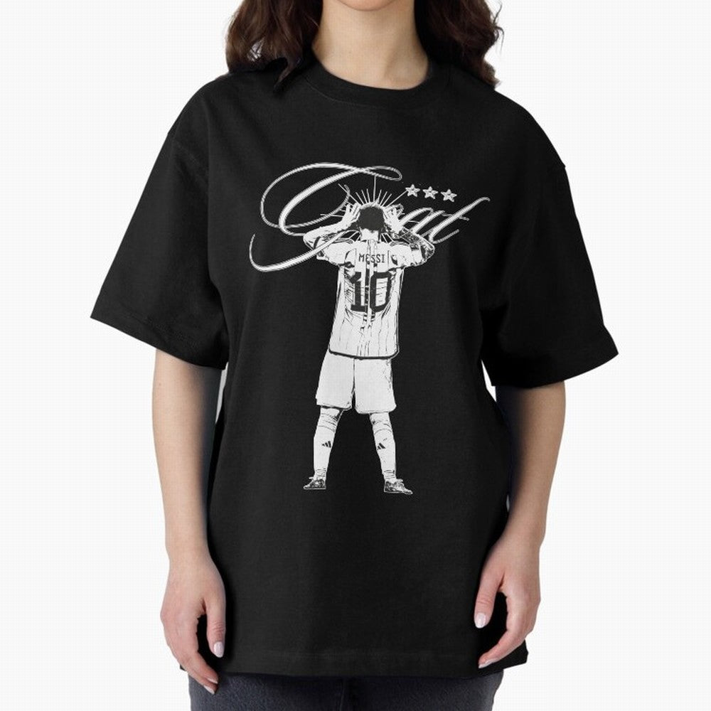 Messi Argentina, GOAT Oversized T-Shirt Bring Legendary Rivalry Energy to FIFA World Cup 2026 Celebrating Messi and Cristiano Ronaldo, Spain and Netherlands Energy, Retro Football Energy, Iconic Rivalries, Trophy Chase Drama and Stadium Atmosphere;