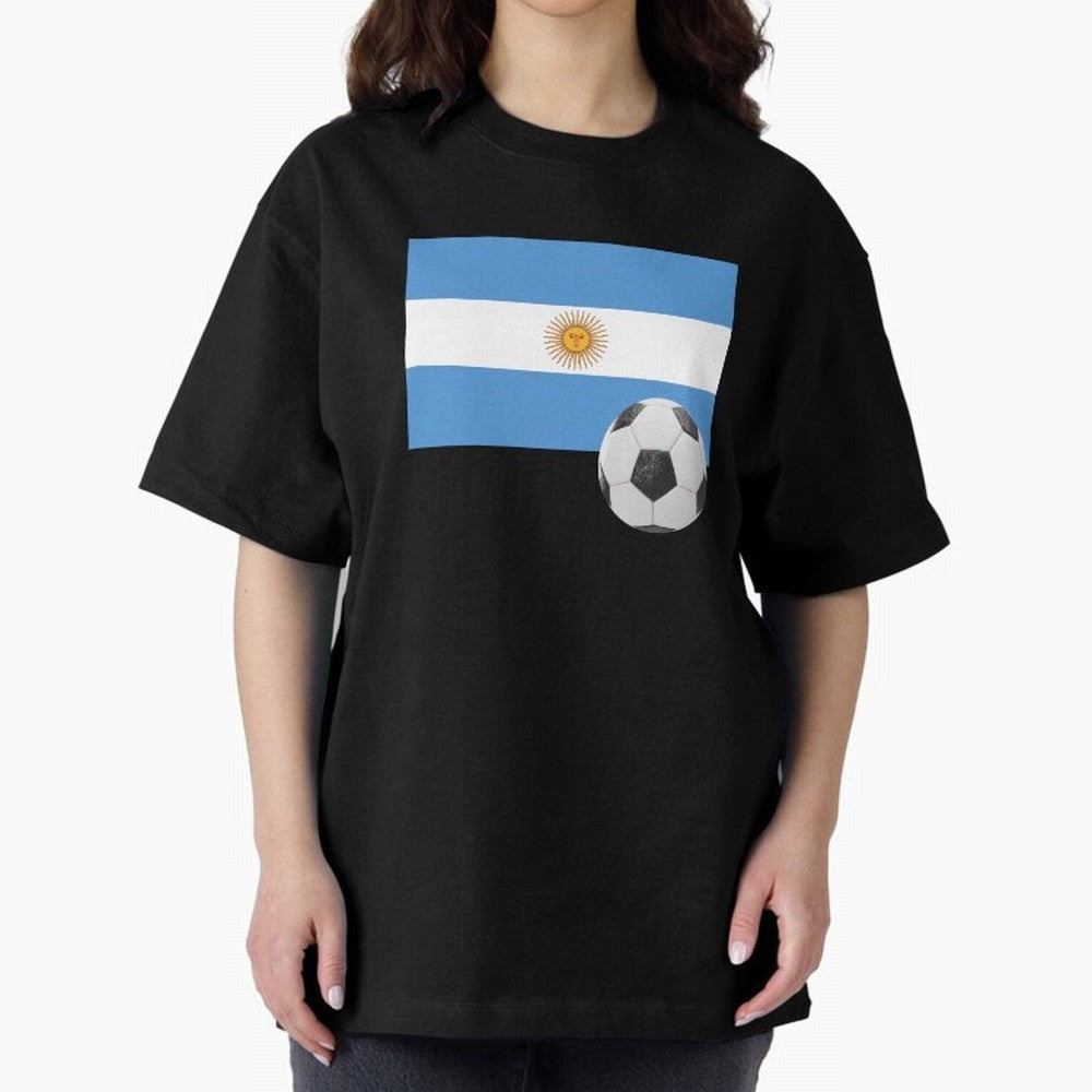 Flag of Argentina with a Football Oversized T-Shirt Represent the Passion of FIFA World Cup 2026 USA Canada Mexico for Fans of CR7 and Messi and Brazil, Bringing Fan Favorite Moments, National Team Passion, Big Match Drama and Soccer History; Great
