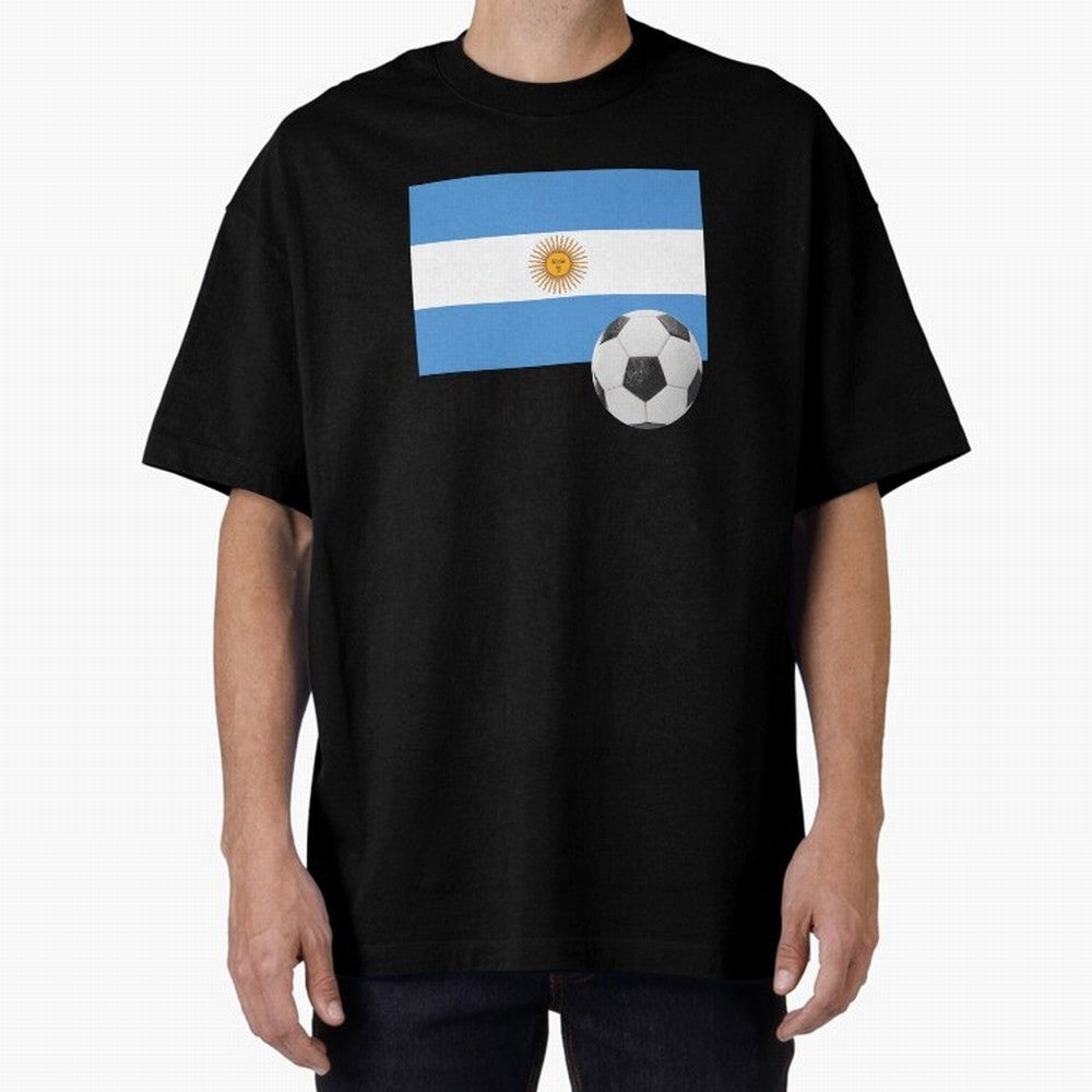 Flag of Argentina with a Football Oversized T-Shirt Represent the Passion of FIFA World Cup 2026 USA Canada Mexico for Fans of CR7 and Messi and Brazil, Bringing Fan Favorite Moments, National Team Passion, Big Match Drama and Soccer History; Great