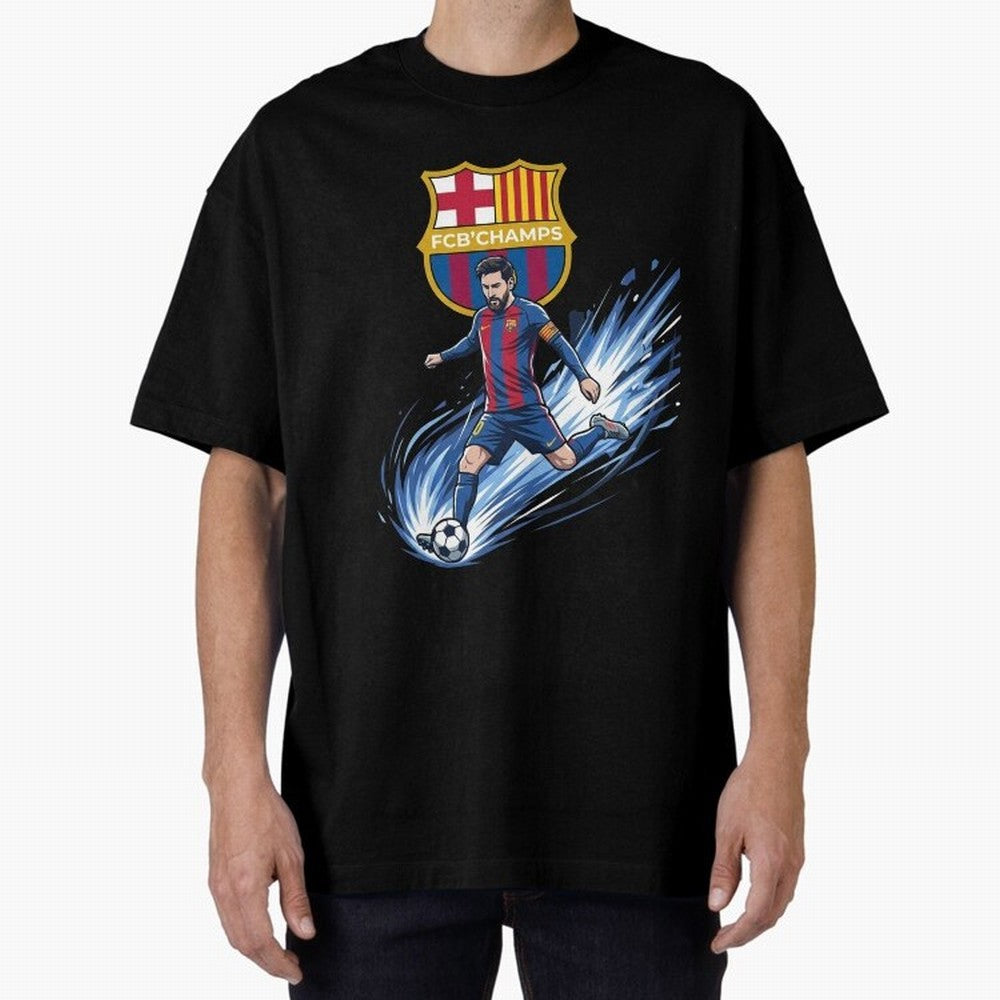 FC Barcelona Champs - The Goat Edition Oversized T-Shirt Stand Out with Spirit from Global Football Passion for FIFA World Cup 2026 Group Stage, Built around Messi, CR7 and Mbappe, France, Global Supporter Spirit, Legendary Goals, National Colors